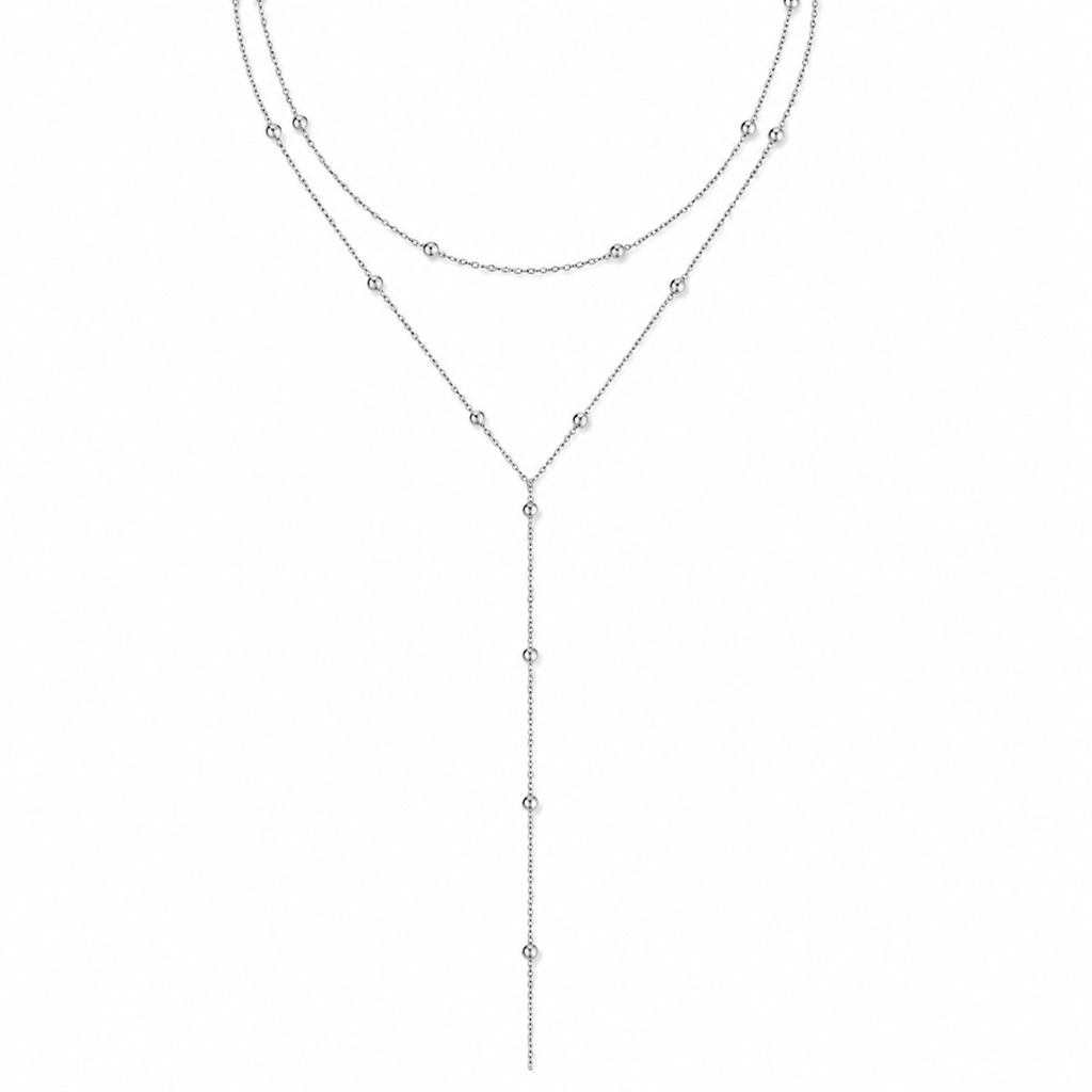 LGT JWLS Zilverkleurige Dubbele Y-Ketting voor Dames met Witte Zirkonia
