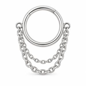 LGT JWLS Zilverkleurige Segmentring Piercing met Dubbele Ketting voor Neus en Kraakbeen – 6mm