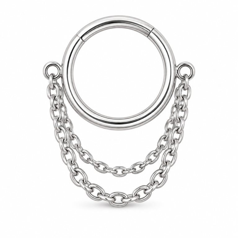 LGT JWLS Zilverkleurige Segmentring Piercing met Dubbele Ketting voor Neus en Kraakbeen – 6mm