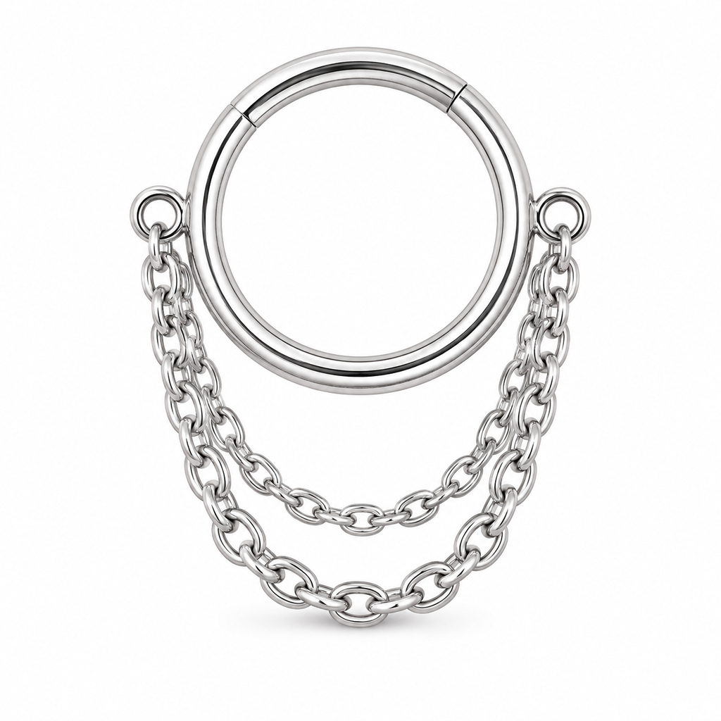 LGT JWLS Zilverkleurige Segmentring Piercing met Dubbele Ketting voor Neus en Kraakbeen – 6mm