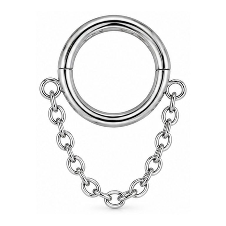 LGT JWLS Zilverkleurige Segmentring Piercing met Enkele Ketting voor Neus en Kraakbeen – 8mm