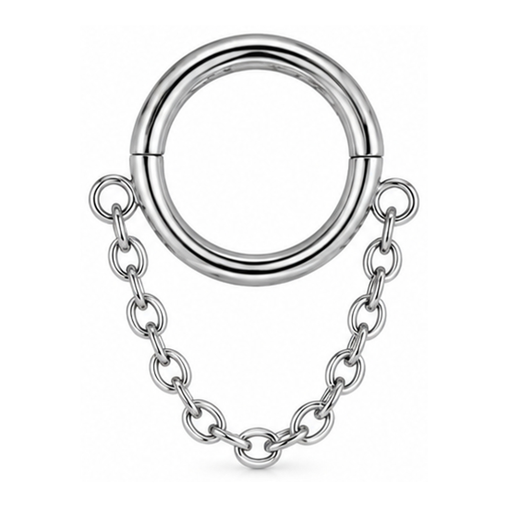 LGT JWLS Zilverkleurige Segmentring Piercing met Enkele Ketting voor Neus en Kraakbeen – 8mm