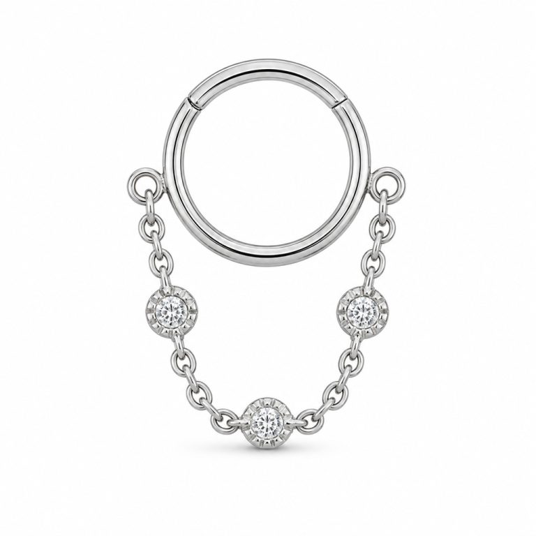 LGT JWLS Zilverkleurige Segmentring Piercing met Ketting en Heldere Zirkonia voor Neus en Kraakbeen – 8mm