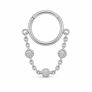 LGT JWLS Zilverkleurige Segmentring Piercing met Ketting en Heldere Zirkonia voor Neus en Kraakbeen – 6mm