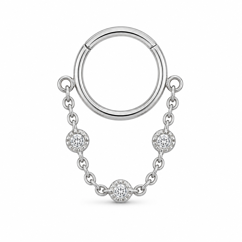 LGT JWLS Zilverkleurige Segmentring Piercing met Ketting en Heldere Zirkonia voor Neus en Kraakbeen – 6mm