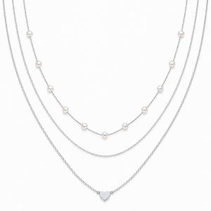 LGT JWLS Zilverkleurige Set van 3 Dameskettingen met Witte Synthetische Parels en Harthanger