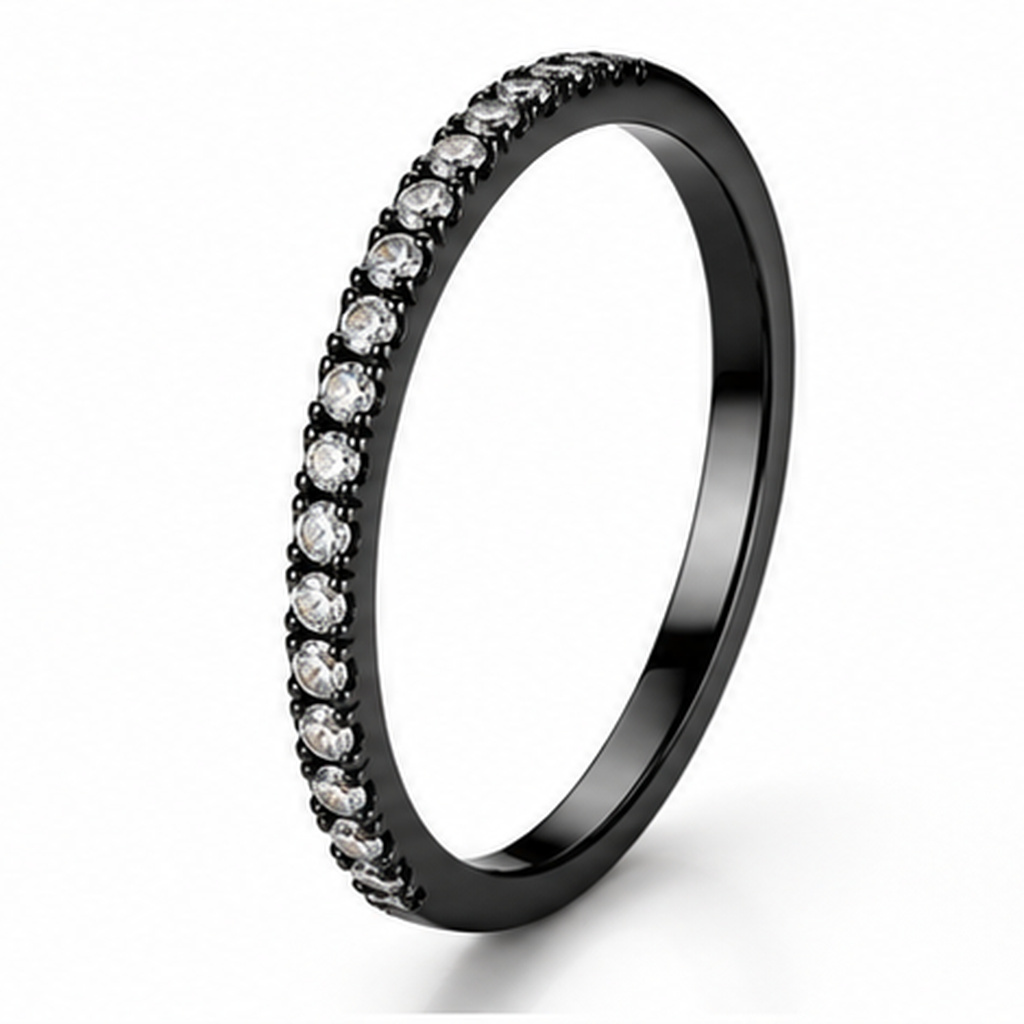 LGT JWLS Zwarte Smalle Damesring met Rij Heldere Zirkonia – 18mm