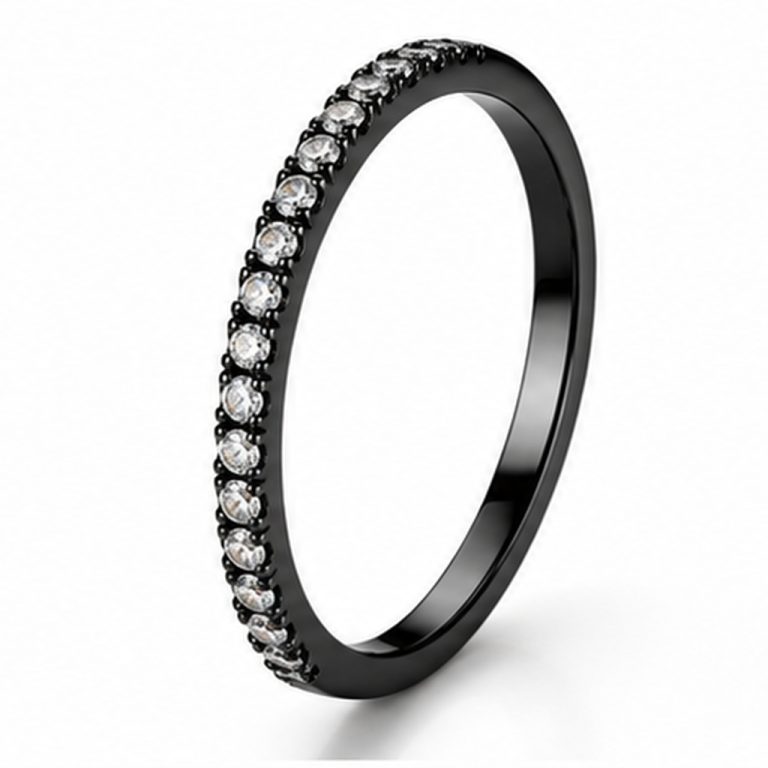 LGT JWLS Zwarte Smalle Damesring met Rij Heldere Zirkonia – 19mm