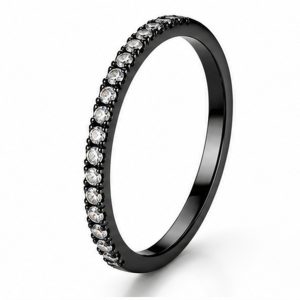 LGT JWLS Zwarte Smalle Damesring met Rij Heldere Zirkonia – 16mm