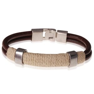 LGT Jewels bruine leren armband Geel Touw – 20.5cm