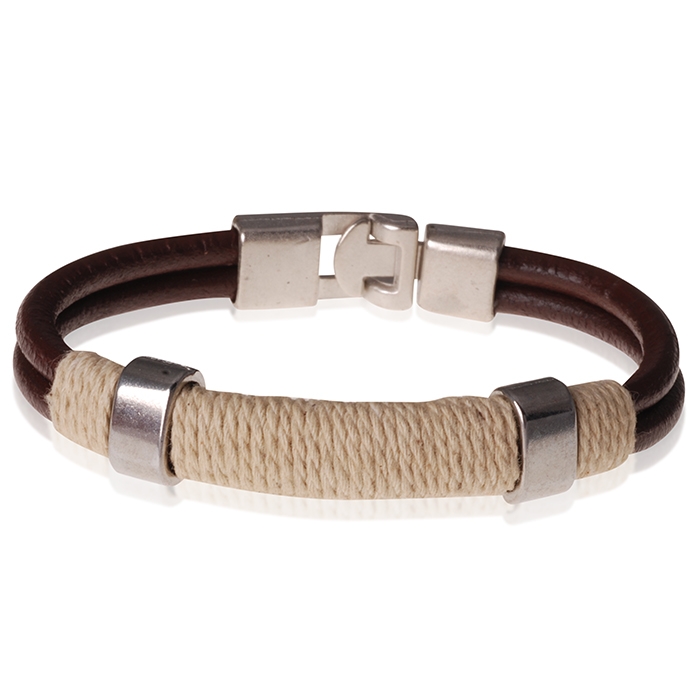 LGT Jewels bruine leren armband Geel Touw – 20.5cm