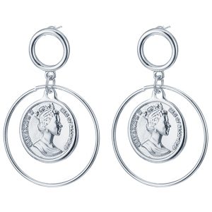 LGT Jewels Cirkelvormige Damesoorbellen met Interne Munt Zilver