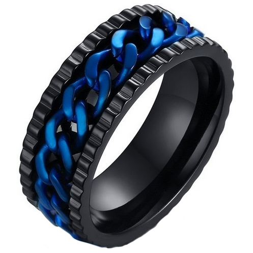 LGT Jewels edelstaal heren ring Cuban Link Zwart Blauw-17mm