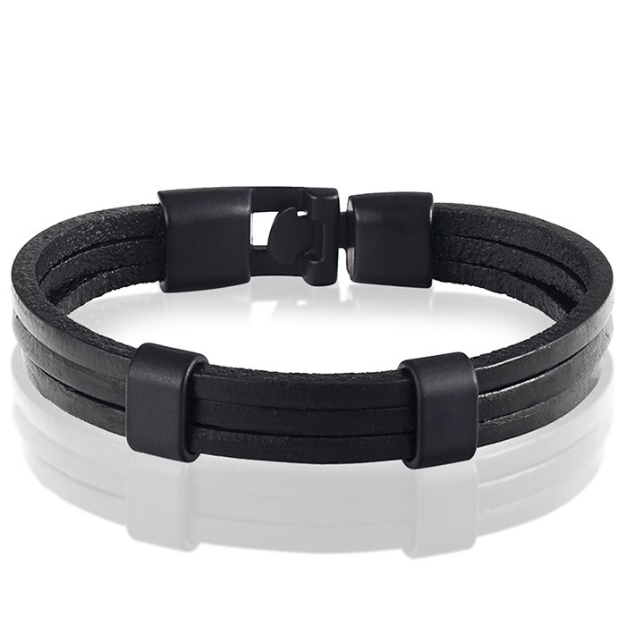 LGT Jewels heren armband Zwart leer Schuifgesp – 20cm