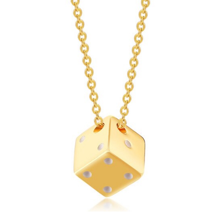 LGT Jewels heren ketting Edelstaal Geluk Dobbelsteen Goudkleurig