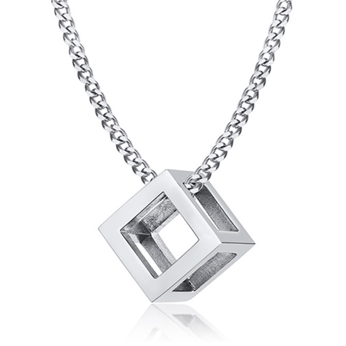 LGT Jewels heren ketting Edelstaal Kubus Zilverkleurig