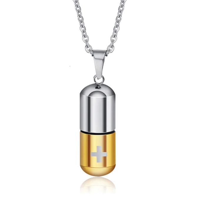 LGT Jewels kettinghanger Medicijn/Pillen Koker Zilverkleurig Goudkleurig