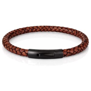 LGT Jewels leren armband Stalen sluiting Bruin Zwart-21cm