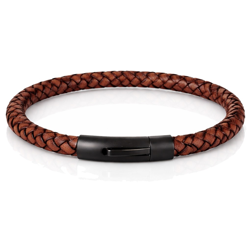 LGT Jewels leren armband Stalen sluiting Bruin Zwart-21cm