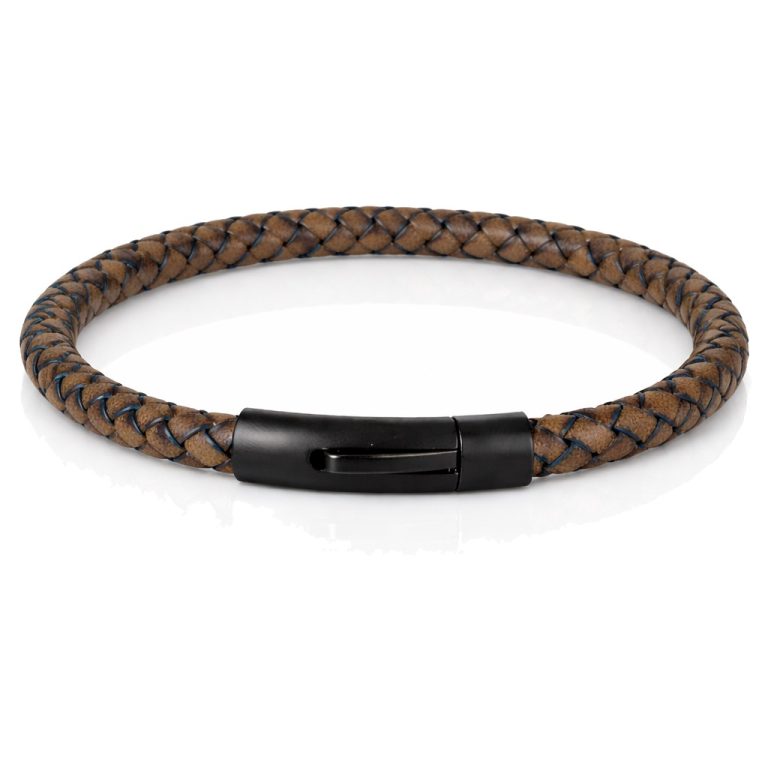 LGT Jewels leren armband Stalen sluiting Donkerbruin Zwart-19cm
