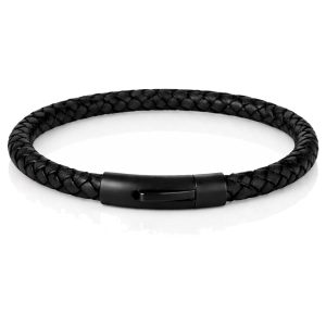 LGT Jewels leren armband Stalen sluiting Zwart-19cm