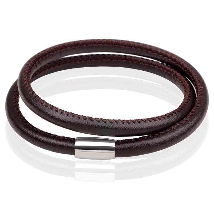 LGT Jewels leren Wrap armband Edelstaal Bruin