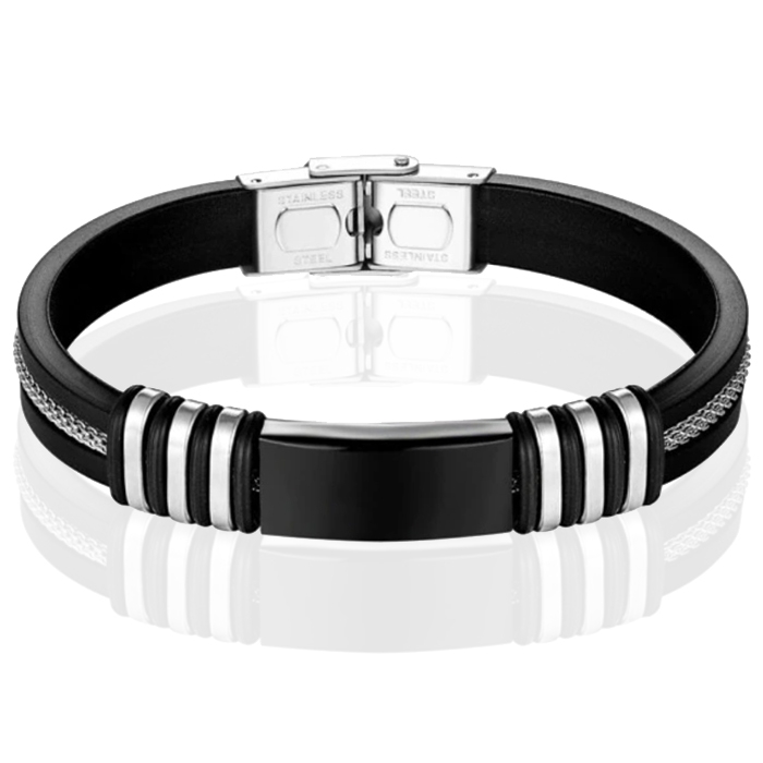 LGT Jewels Siliconen armband Graveer Plaatje RVS Zwart