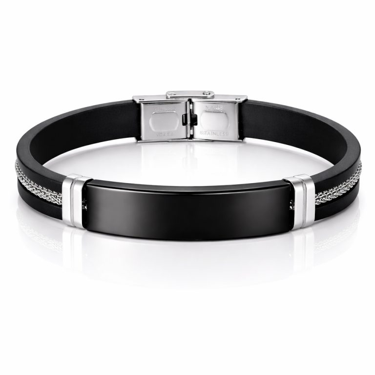 LGT Jewels Siliconen armband Heren RVS ID Zwart