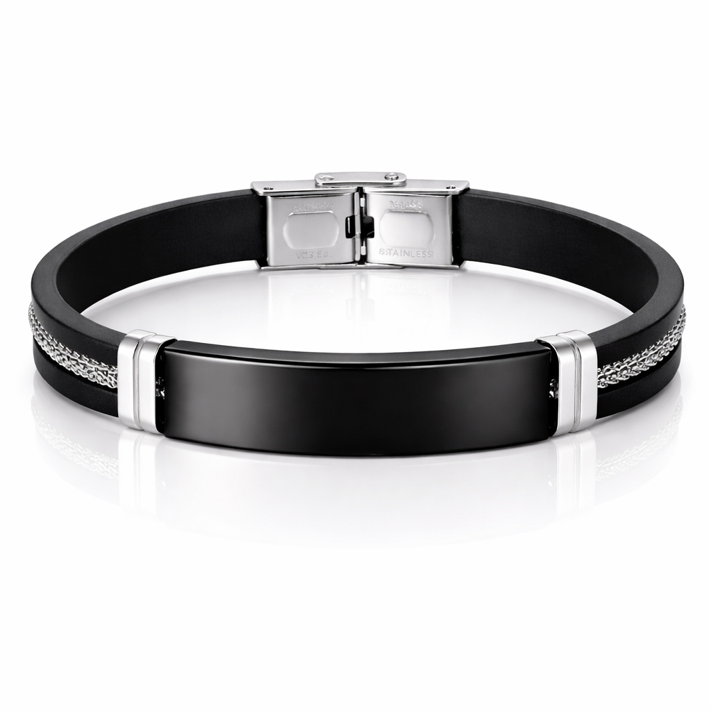 LGT Jewels Siliconen armband Heren RVS ID Zwart
