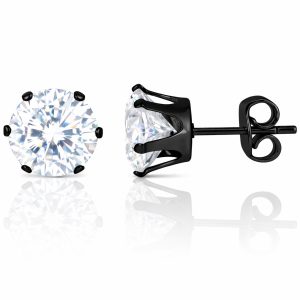 LGT Jewels Stud oorbellen Edelstaal Zwart Ronde Zirkonia Transparant-4mm