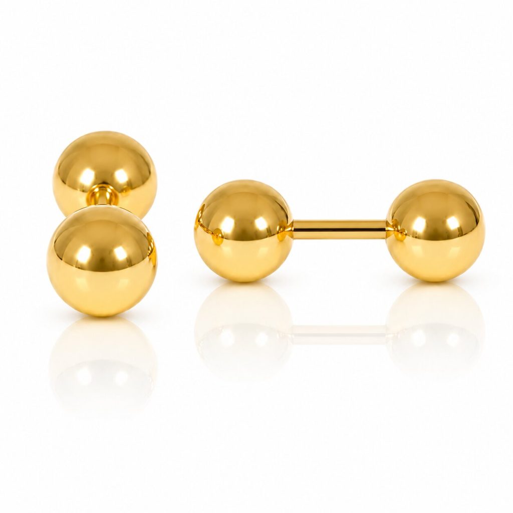 LGT Jewels Stud oorbellen Dubbele Bol Goud 4mm