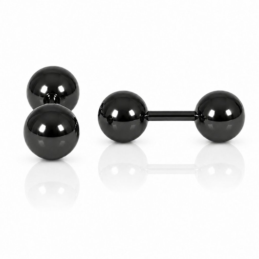 LGT Jewels Stud oorbellen Dubbele Bol Zwart 6mm