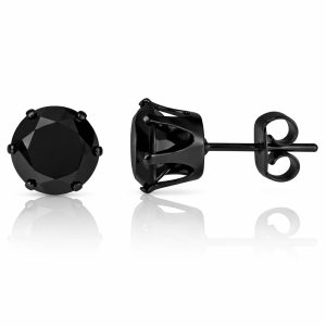 LGT Jewels Stud oorbellen Edelstaal Zwart Ronde Zirkonia-6mm