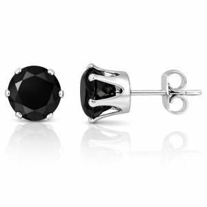 LGT Jewels Stud oorbellen Edelstaal Zilverkleurig Ronde Zirkonia Zwart-4mm