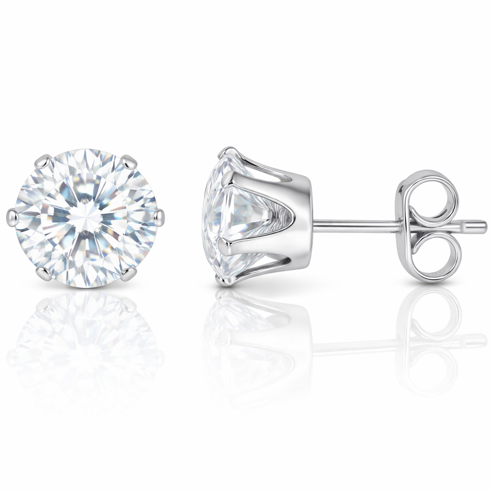 LGT Jewels Stud oorbellen Edelstaal Zilverkleurig Ronde Zirkonia Transparant-6mm