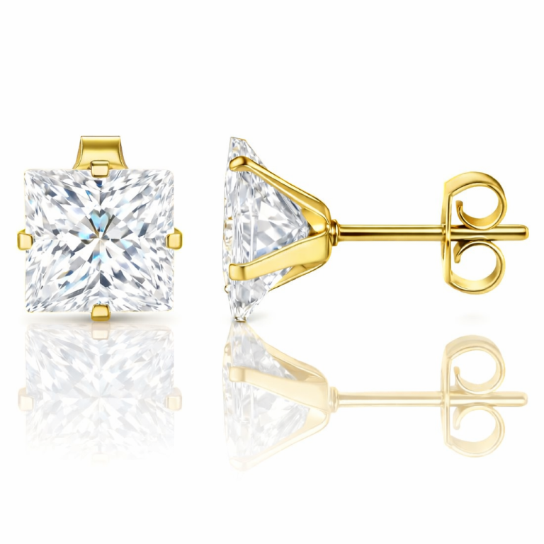 LGT JWLS Classic Stud Oorbellen Vierkant – Transparant Goud-6mm
