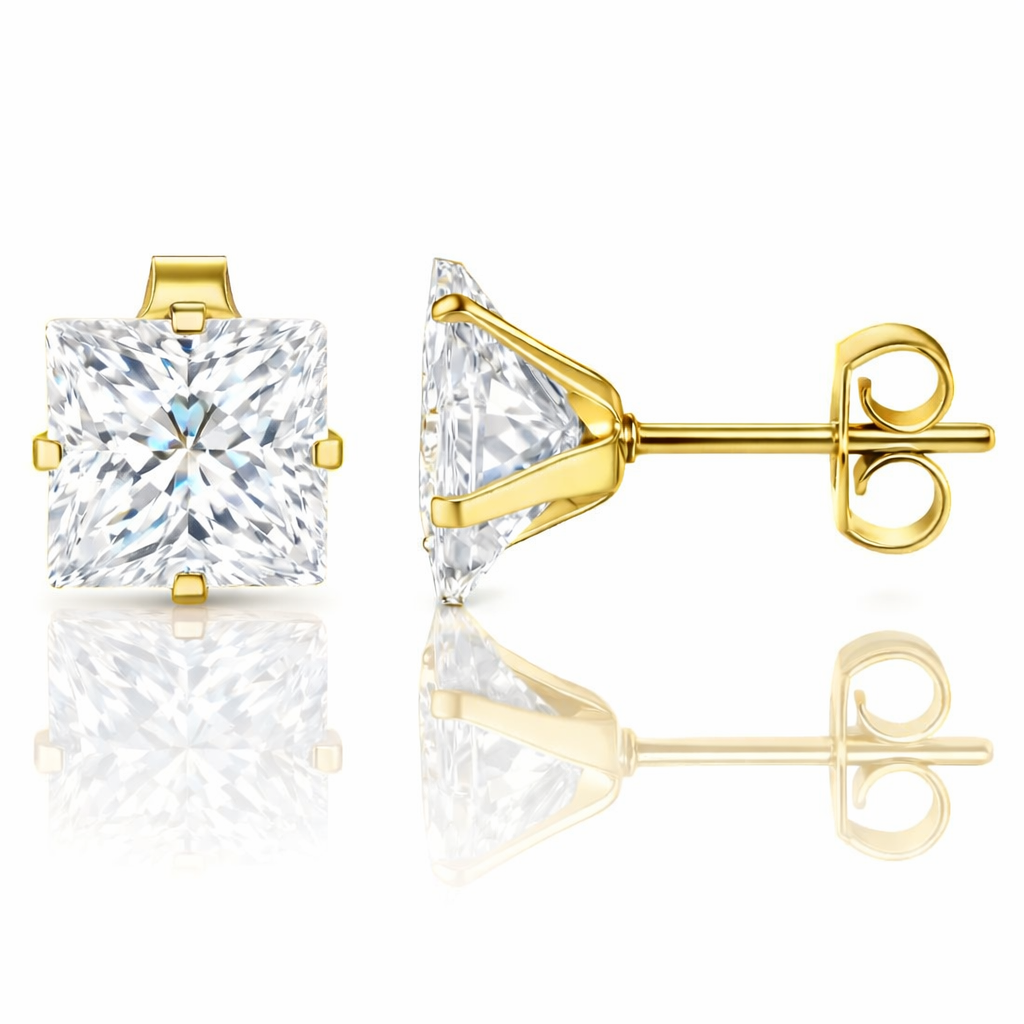 LGT JWLS Classic Stud Oorbellen Vierkant – Transparant Goud-6mm