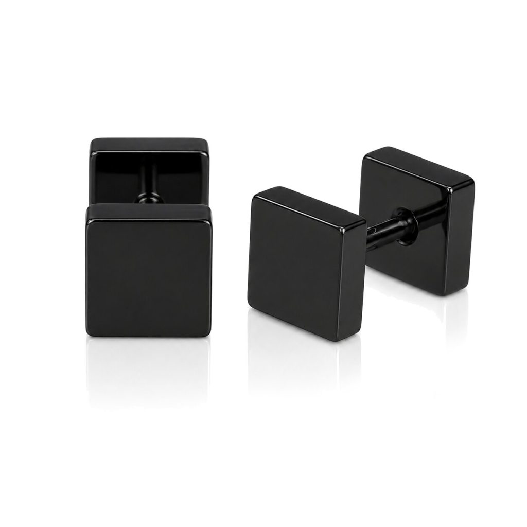 LGT Jewels Stud oorbellen Square zwart 8mm
