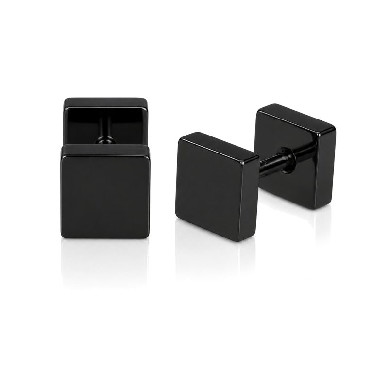 LGT Jewels Stud oorbellen Square zwart 8mm
