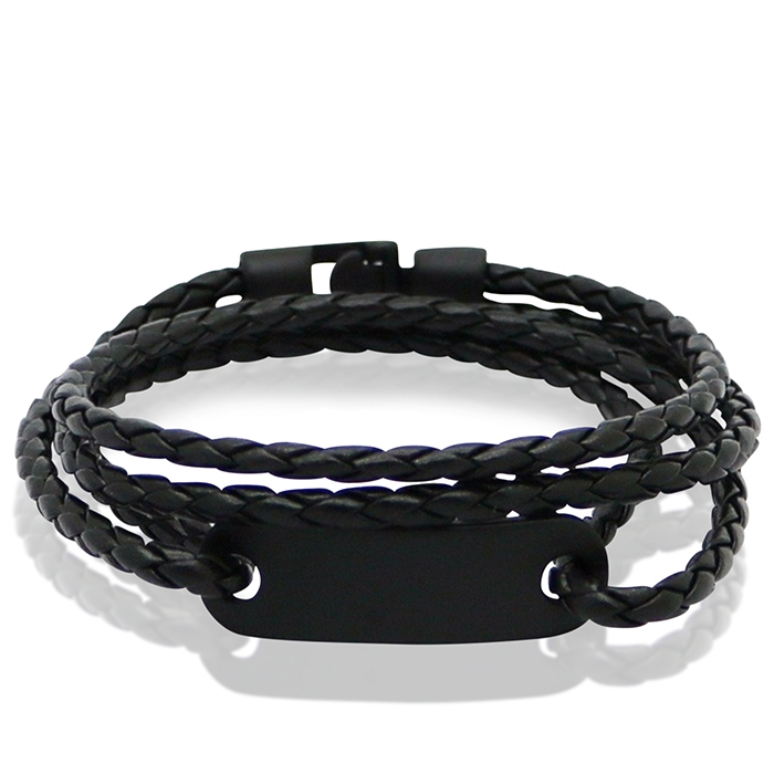 LGT Jewels Wrap armband Zwart Gevlochten leer Schuifgesp – 19.5cm