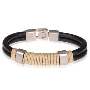 LGT Jewels Zwarte leren armband Geel Touw – 20.5cm