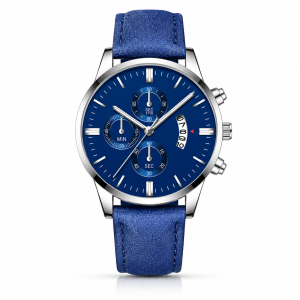LGT JWLS Camden Blauw Zilverkleurig Herenhorloge met Blauwe Band en Blauwe Wijzerplaat