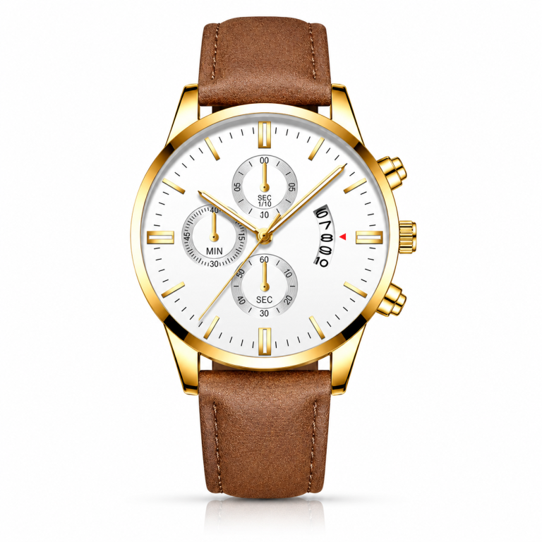 LGT JWLS Camden Bruin Wit Herenhorloge Goudkleurig met Bruine Band