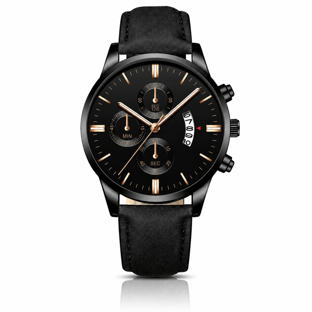 LGT JWLS Camden Zwart Roségoudkleurig Herenhorloge met Zwarte Band