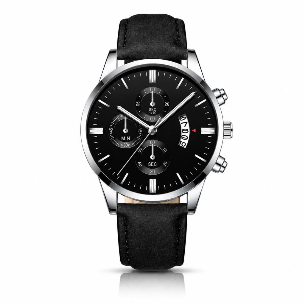 LGT JWLS Camden Zwart Zilverkleurig Herenhorloge met Zilverkleurige Kast