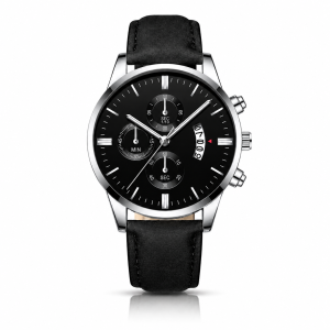 LGT JWLS Camden Zwart Zilverkleurig Herenhorloge met Zilverkleurige Kast