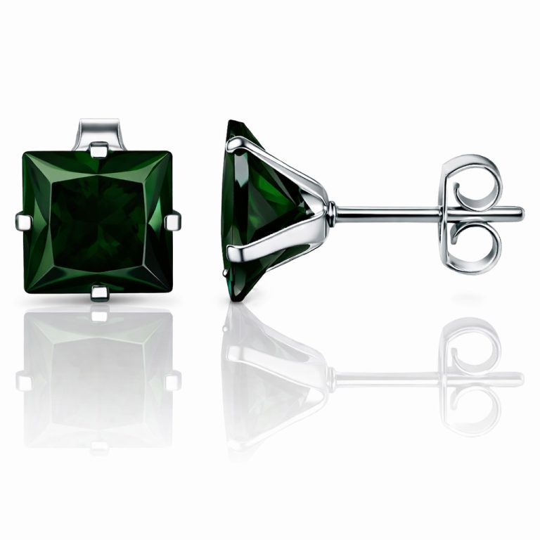 LGT JWLS Classic Stud Oorbellen Vierkant – Groen Zilver-4mm