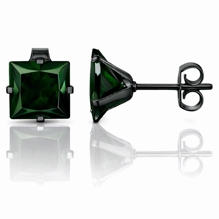 LGT JWLS Classic Stud Oorbellen Vierkant – Groen Zwart-8mm