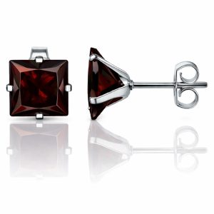 LGT JWLS Classic Stud Oorbellen Vierkant – Rood Zilver-8mm