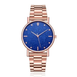 LGT JWLS Dameshorloge – Sterrenhemel Design – Roestvrijstalen Band – Blauwe Wijzerplaat – Rose Goud